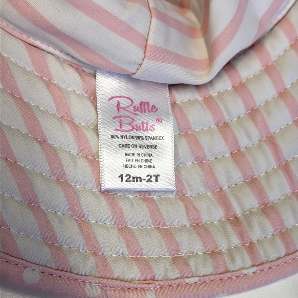 Ruffle Butts Pink and White Sun Hat for kids - Picture 3 of 5